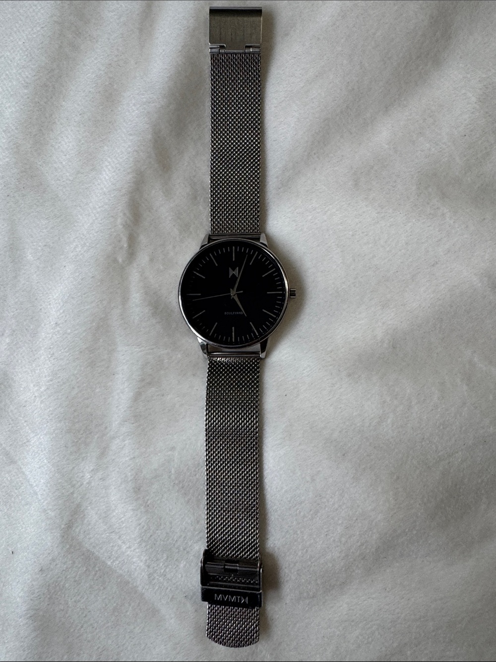 MVMT Black Dial Watch with Silver Mesh Bracelet